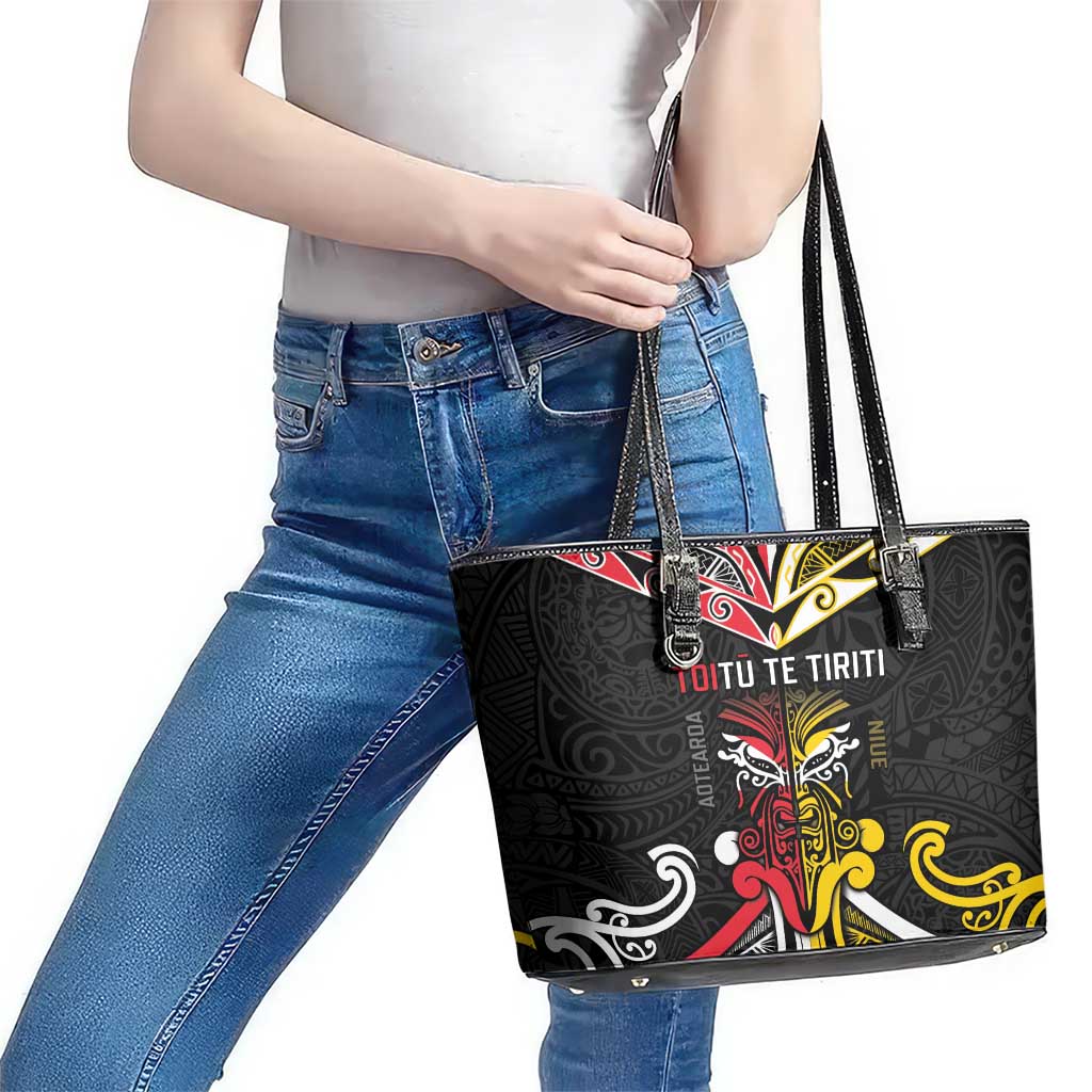Niue And Aotearoa Leather Tote Bag Together For Te Tiriti O Waitangi LT05 - Polynesian Pride