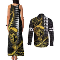 Hawaii Ikaika Warrior Helmet Couples Matching Tank Maxi Dress and Long Sleeve Button Shirt Gold Style