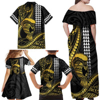 Hawaii Ikaika Warrior Helmet Family Matching Off Shoulder Maxi Dress and Hawaiian Shirt Gold Style