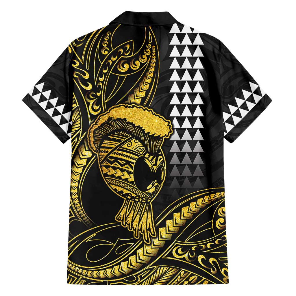 Hawaii Ikaika Warrior Helmet Family Matching Short Sleeve Bodycon Dress and Hawaiian Shirt Gold Style
