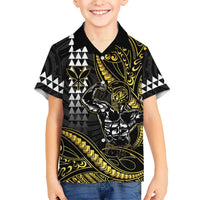 Hawaii Ikaika Warrior Helmet Kid Hawaiian Shirt Gold Style LT05 Kid Gold - Polynesian Pride