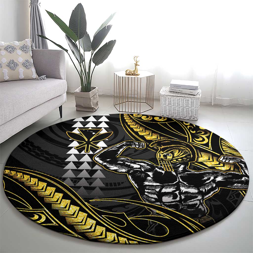 Hawaii Ikaika Warrior Helmet Round Carpet Gold Style LT05 - Polynesian Pride