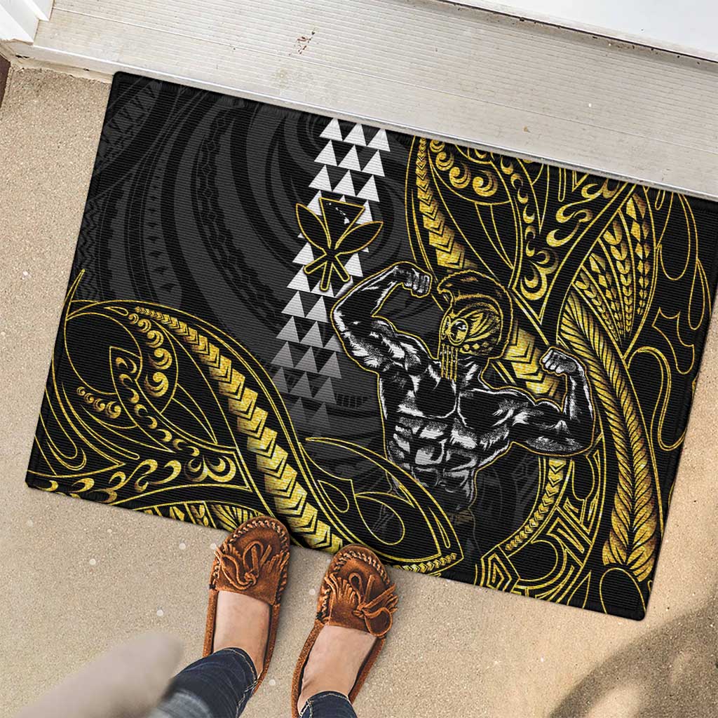 Hawaii Ikaika Warrior Helmet Rubber Doormat Gold Style LT05 - Polynesian Pride