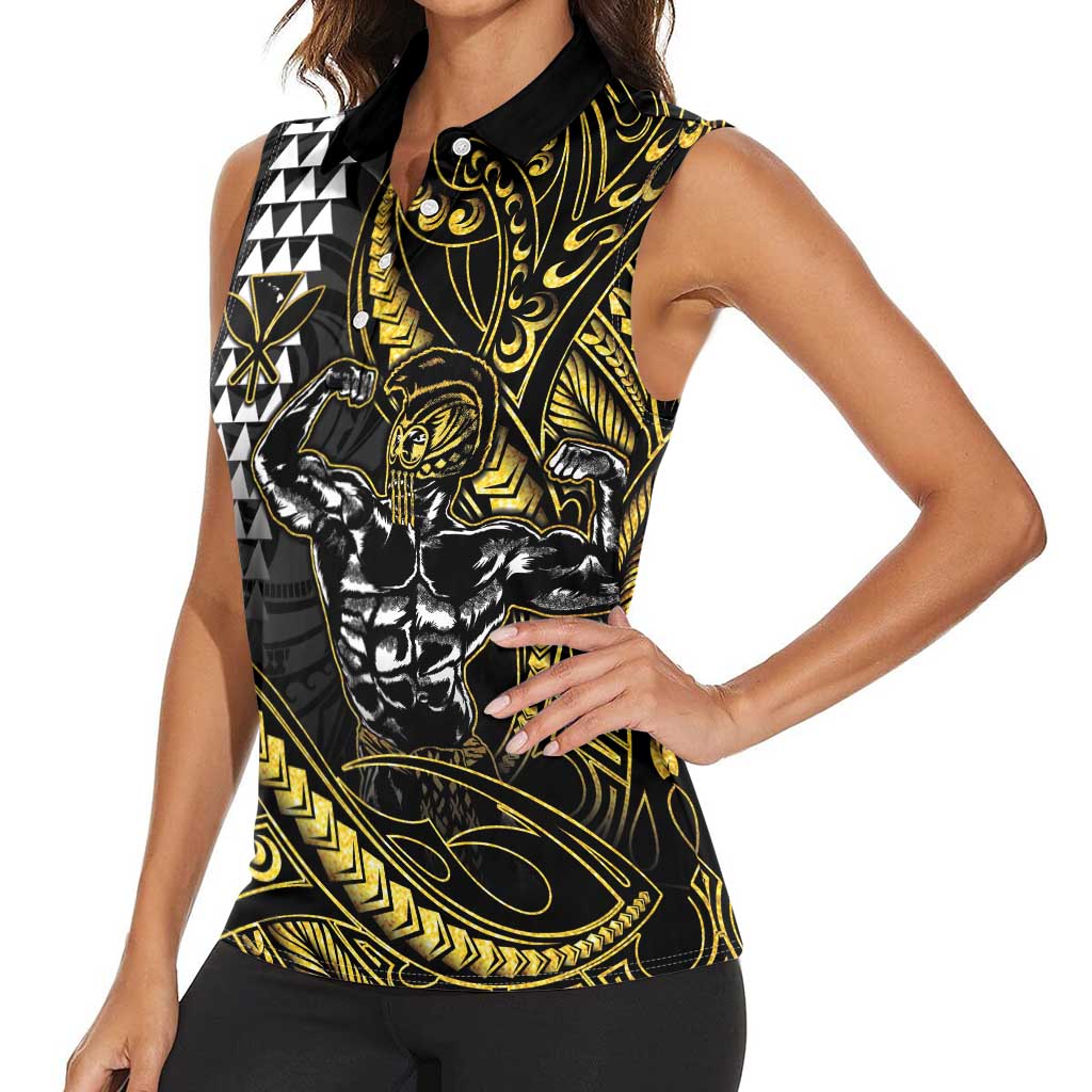 Hawaii Ikaika Warrior Helmet Women Sleeveless Polo Shirt Gold Style LT05 - Polynesian Pride