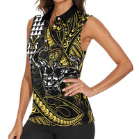 Hawaii Ikaika Warrior Helmet Women Sleeveless Polo Shirt Gold Style LT05 - Polynesian Pride
