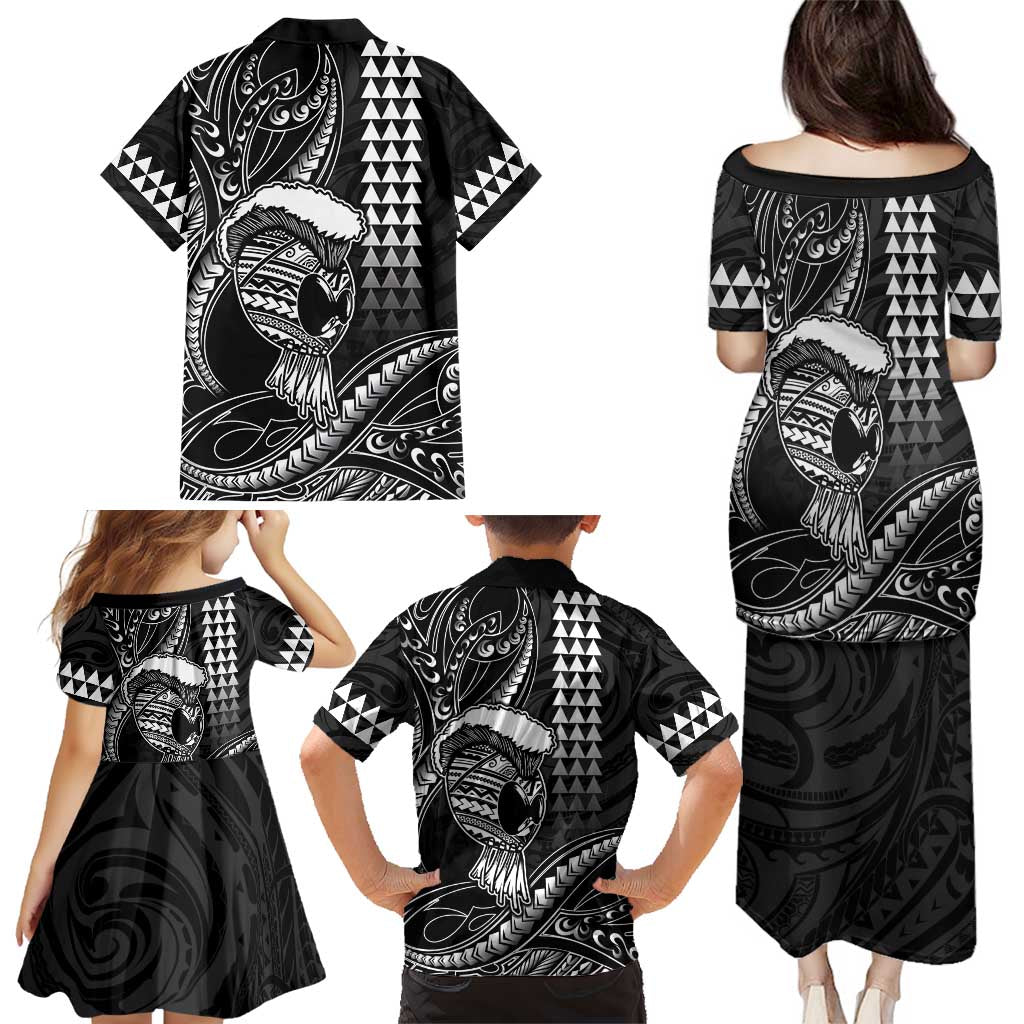 Hawaii Ikaika Warrior Helmet Family Matching Puletasi and Hawaiian Shirt Black Tribal Tattoo