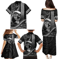 Hawaii Ikaika Warrior Helmet Family Matching Puletasi and Hawaiian Shirt Black Tribal Tattoo