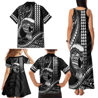Hawaii Ikaika Warrior Helmet Family Matching Tank Maxi Dress and Hawaiian Shirt Black Tribal Tattoo