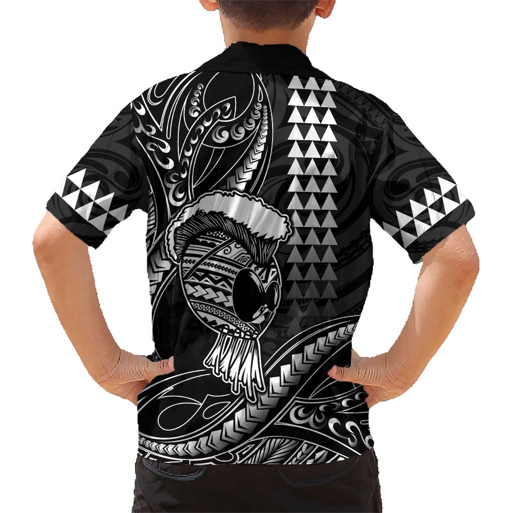 Hawaii Ikaika Warrior Helmet Kid Hawaiian Shirt Black Tribal Tattoo LT05 - Polynesian Pride