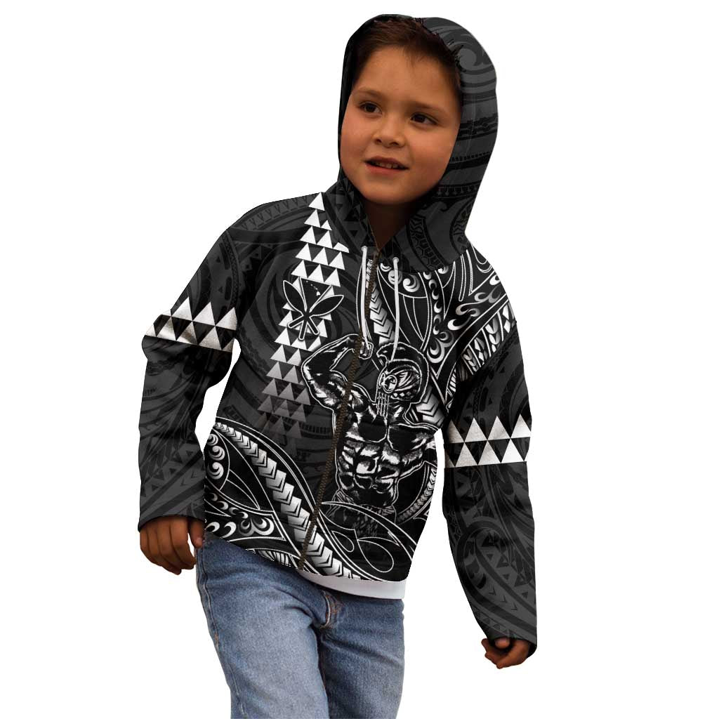 Hawaii Ikaika Warrior Helmet Kid Hoodie Black Tribal Tattoo LT05 - Polynesian Pride