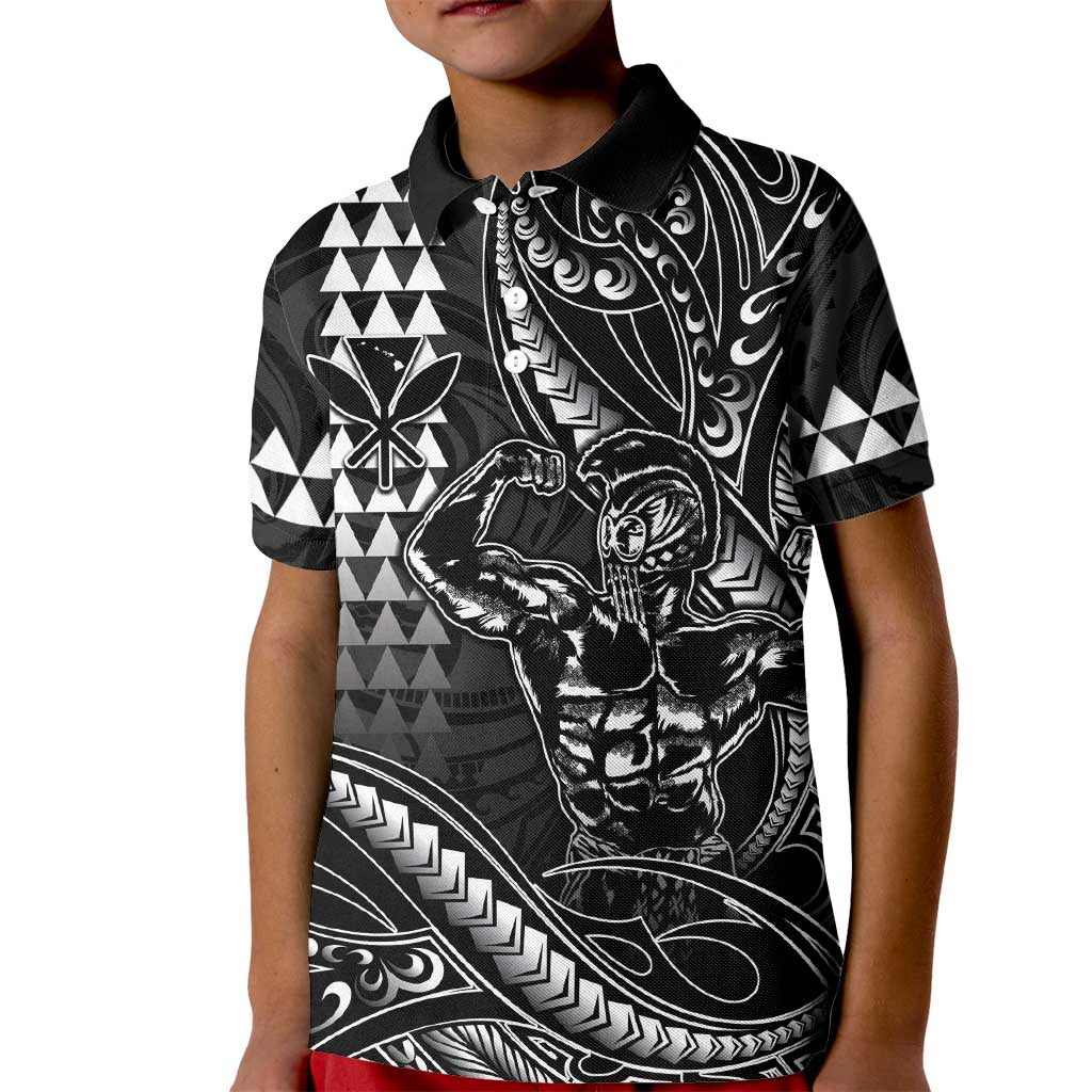 Hawaii Ikaika Warrior Helmet Kid Polo Shirt Black Tribal Tattoo LT05 Kid Black - Polynesian Pride