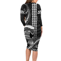 Hawaii Ikaika Warrior Helmet Long Sleeve Bodycon Dress Black Tribal Tattoo