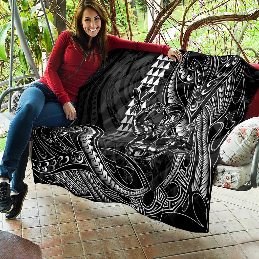 Hawaii Ikaika Warrior Helmet Quilt Black Tribal Tattoo