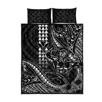 Hawaii Ikaika Warrior Helmet Quilt Bed Set Black Tribal Tattoo