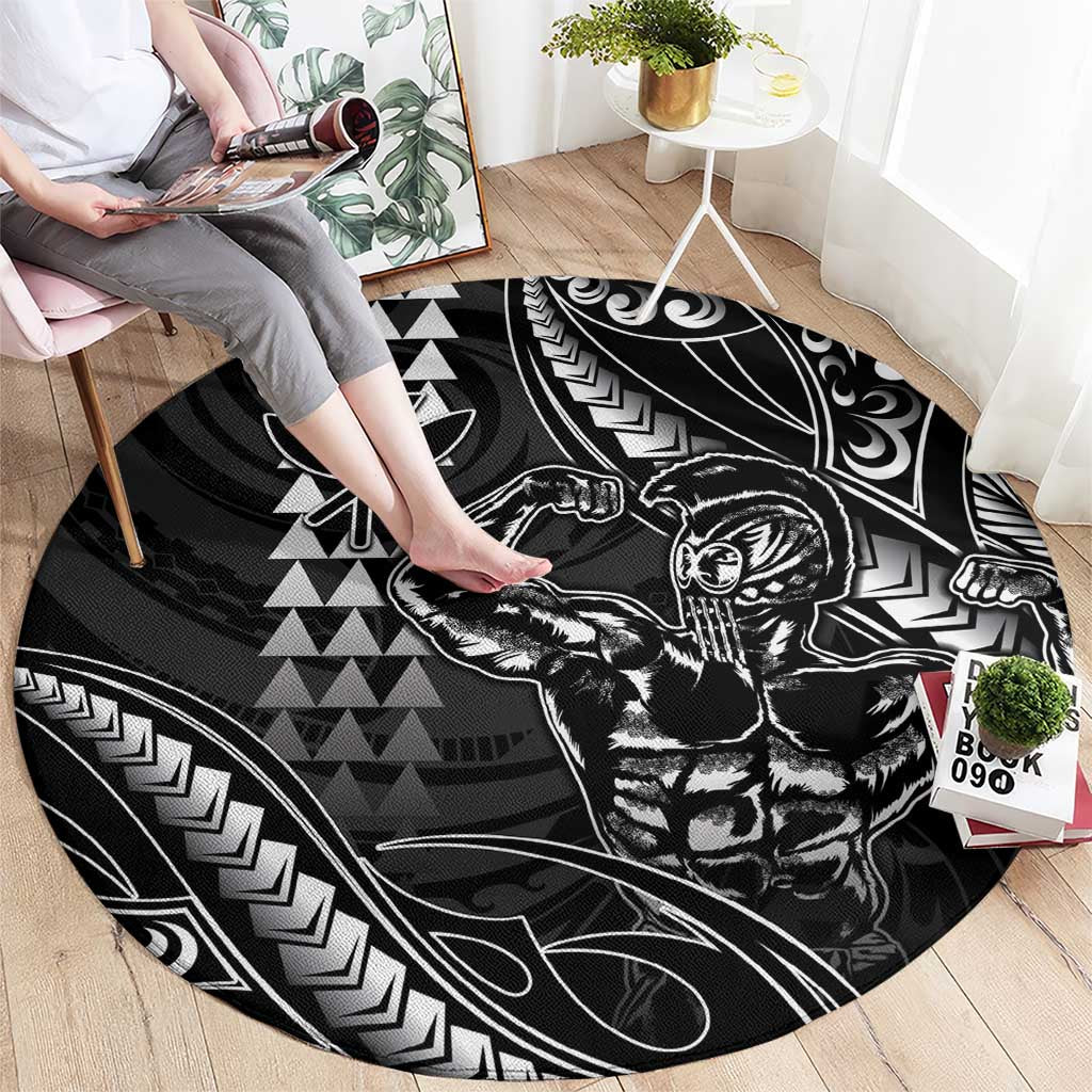 Hawaii Ikaika Warrior Helmet Round Carpet Black Tribal Tattoo LT05 - Polynesian Pride