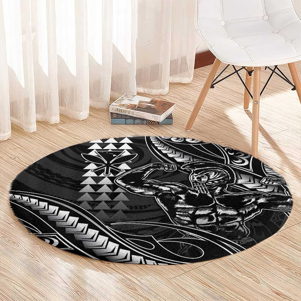 Hawaii Ikaika Warrior Helmet Round Carpet Black Tribal Tattoo LT05 - Polynesian Pride