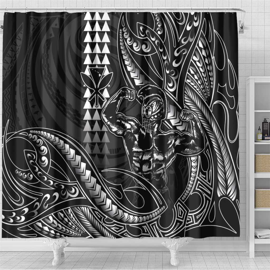Hawaii Ikaika Warrior Helmet Shower Curtain Black Tribal Tattoo