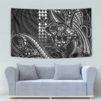 Hawaii Ikaika Warrior Helmet Tapestry Black Tribal Tattoo LT05 - Polynesian Pride