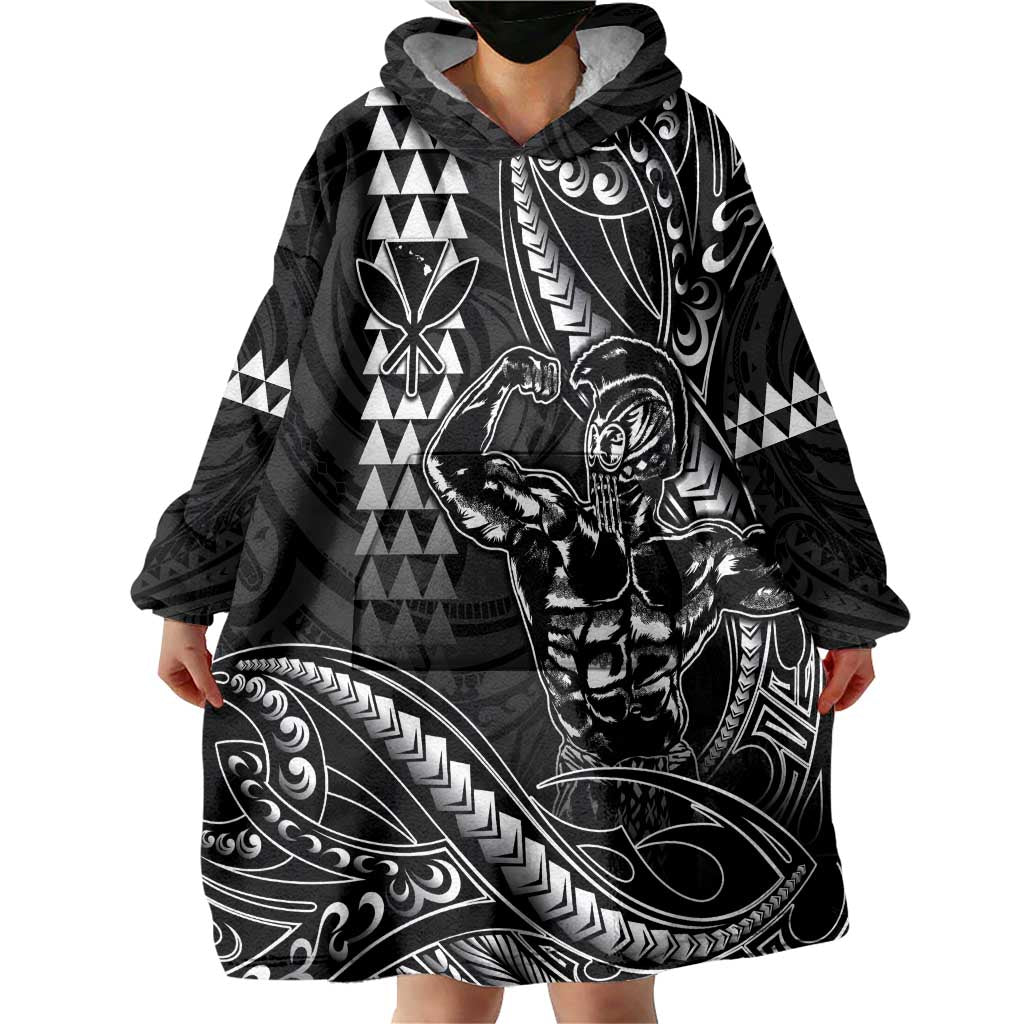 Hawaii Ikaika Warrior Helmet Wearable Blanket Hoodie Black Tribal Tattoo