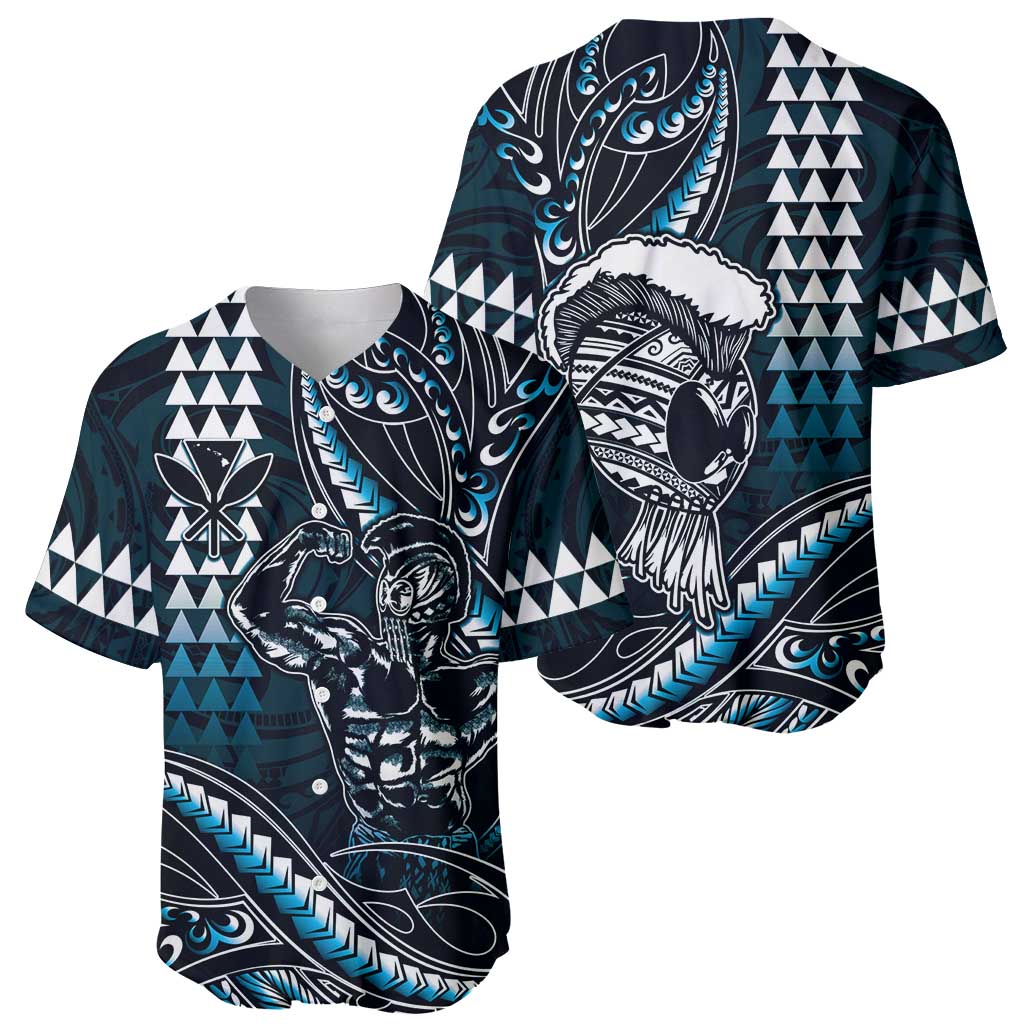 Hawaii Ikaika Warrior Helmet Baseball Jersey Blue Tribal Tattoo LT05 - Polynesian Pride
