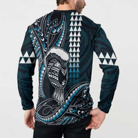 Hawaii Ikaika Warrior Helmet Button Sweatshirt Blue Tribal Tattoo LT05 - Polynesian Pride