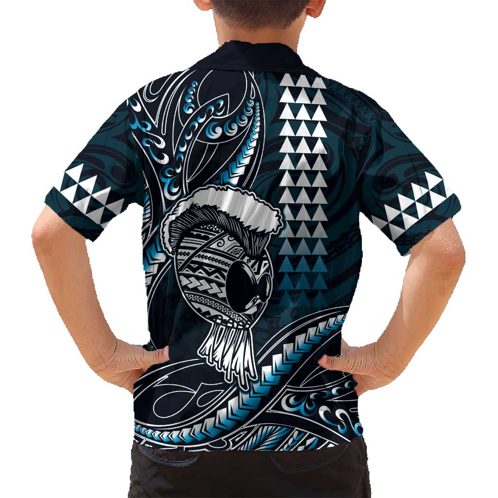 Hawaii Ikaika Warrior Helmet Family Matching Summer Maxi Dress and Hawaiian Shirt Blue Tribal Tattoo