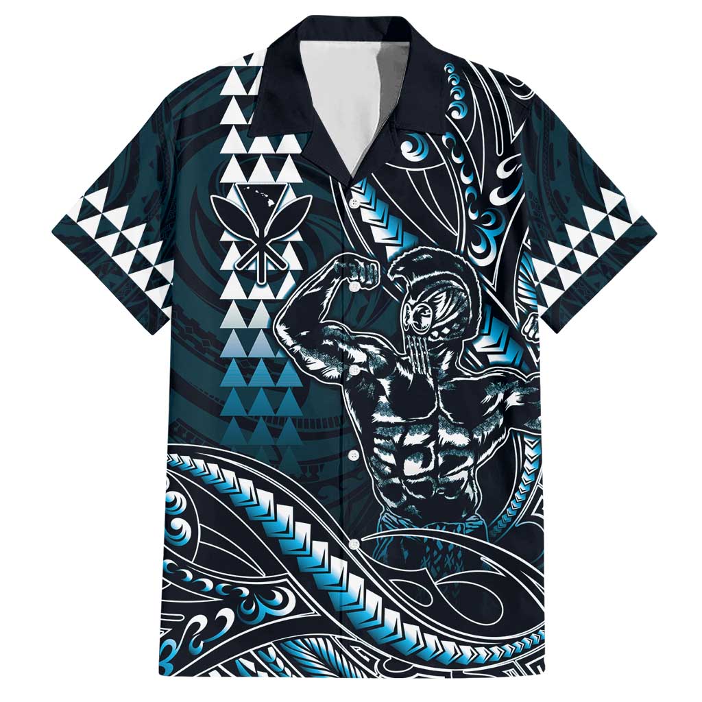 Hawaii Ikaika Warrior Helmet Hawaiian Shirt Blue Tribal Tattoo LT05 Blue - Polynesian Pride