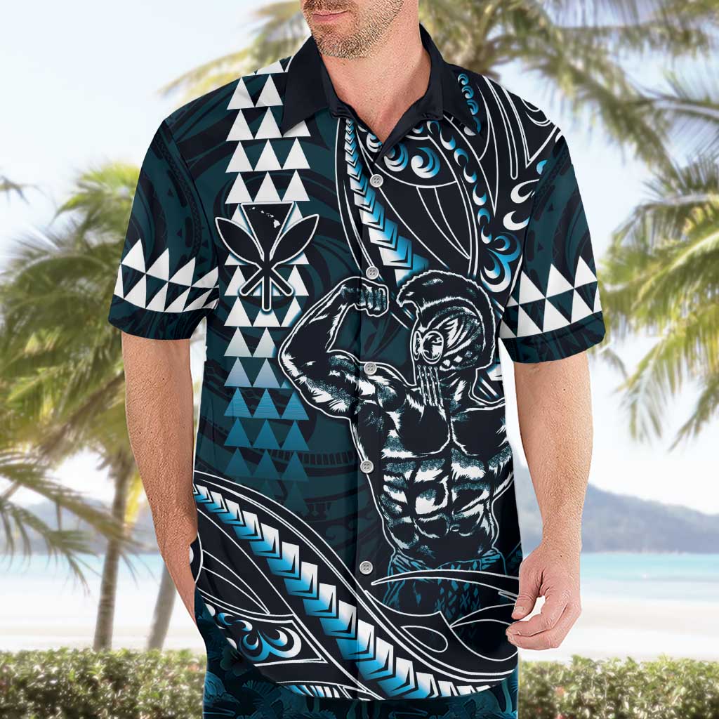 Hawaii Ikaika Warrior Helmet Hawaiian Shirt Blue Tribal Tattoo LT05 - Polynesian Pride
