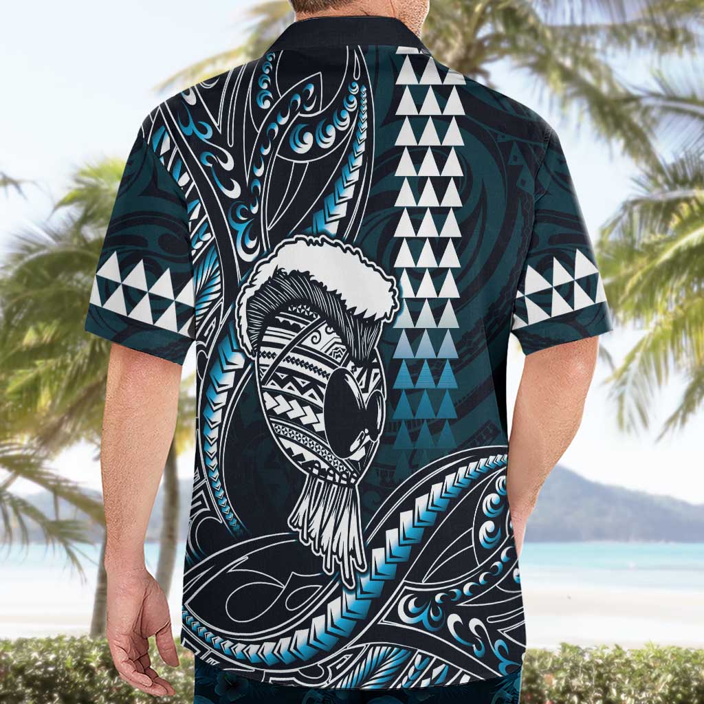 Hawaii Ikaika Warrior Helmet Hawaiian Shirt Blue Tribal Tattoo LT05 - Polynesian Pride