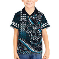 Hawaii Ikaika Warrior Helmet Hawaiian Shirt Blue Tribal Tattoo LT05 - Polynesian Pride