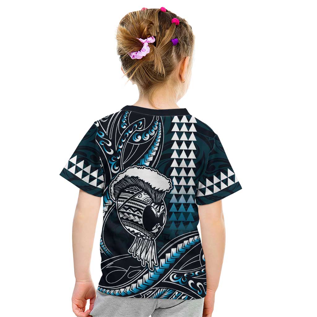 Hawaii Ikaika Warrior Helmet Kid T Shirt Blue Tribal Tattoo LT05 - Polynesian Pride