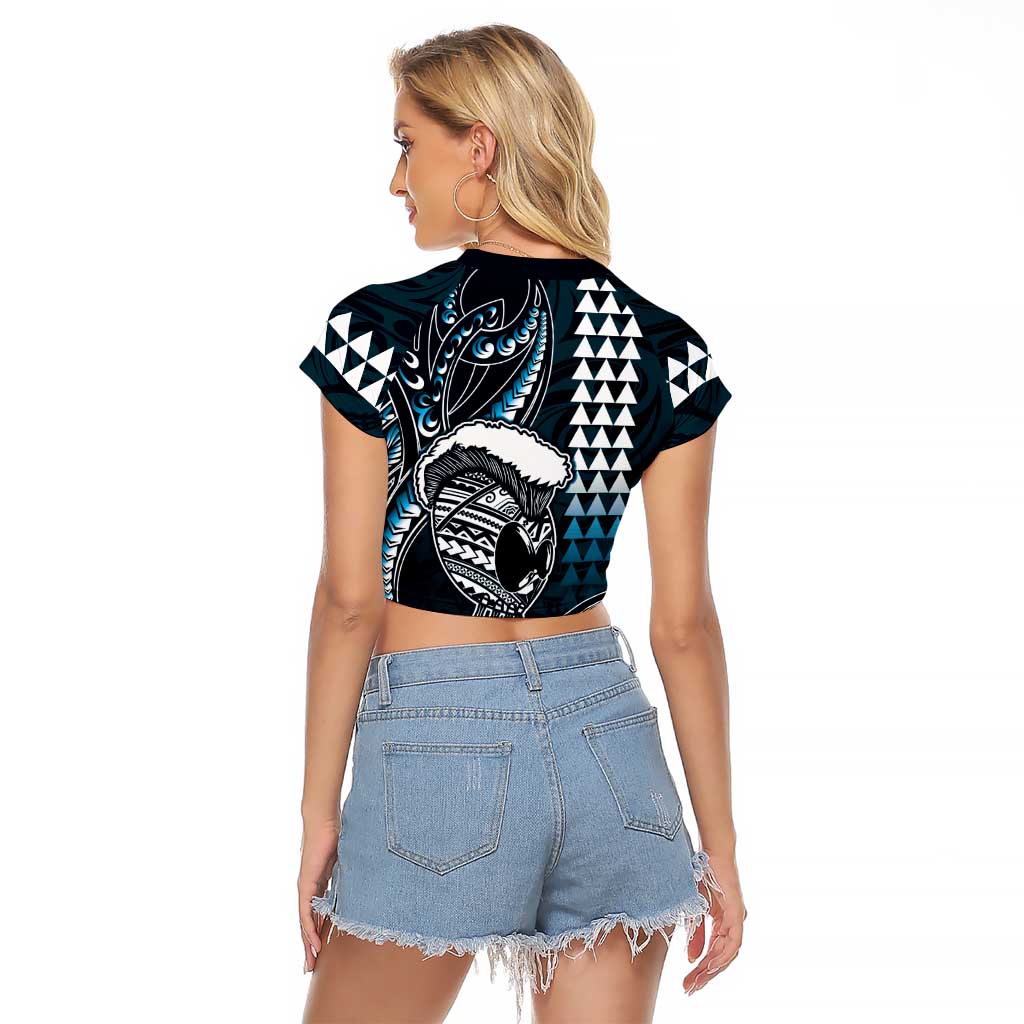 Hawaii Ikaika Warrior Helmet Raglan Cropped T Shirt Blue Tribal Tattoo LT05 - Polynesian Pride