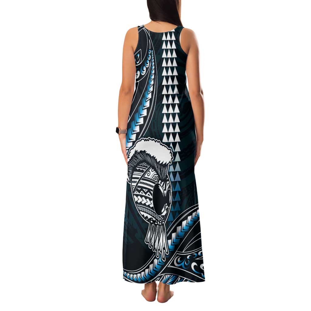 Hawaii Ikaika Warrior Helmet Tank Maxi Dress Blue Tribal Tattoo
