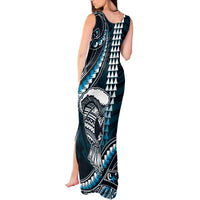 Hawaii Ikaika Warrior Helmet Tank Maxi Dress Blue Tribal Tattoo