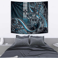Hawaii Ikaika Warrior Helmet Tapestry Blue Tribal Tattoo LT05 - Polynesian Pride