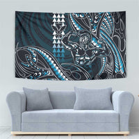 Hawaii Ikaika Warrior Helmet Tapestry Blue Tribal Tattoo LT05 - Polynesian Pride