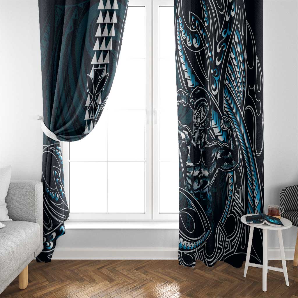 Hawaii Ikaika Warrior Helmet Window Curtain Blue Tribal Tattoo