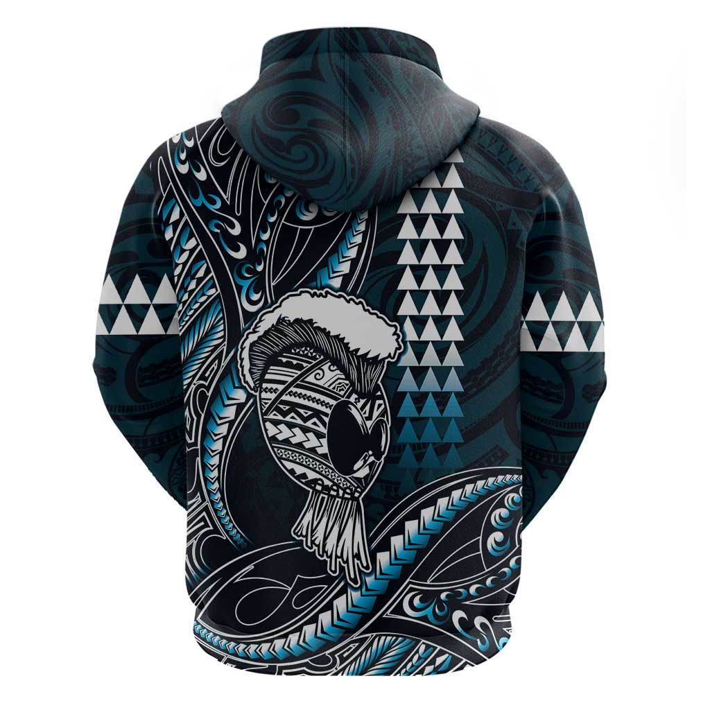 Hawaii Ikaika Warrior Helmet Zip Hoodie Blue Tribal Tattoo