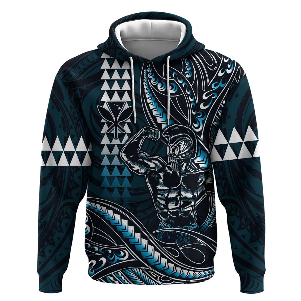 Hawaii Ikaika Warrior Helmet Zip Hoodie Blue Tribal Tattoo