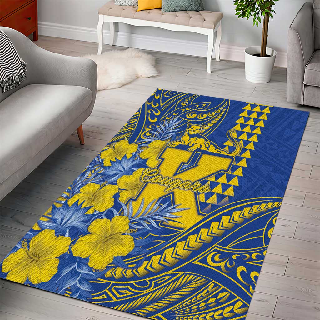 Hawaii Kaiser High School Area Rug Tribal Tattoo With Hibiscus Flowers