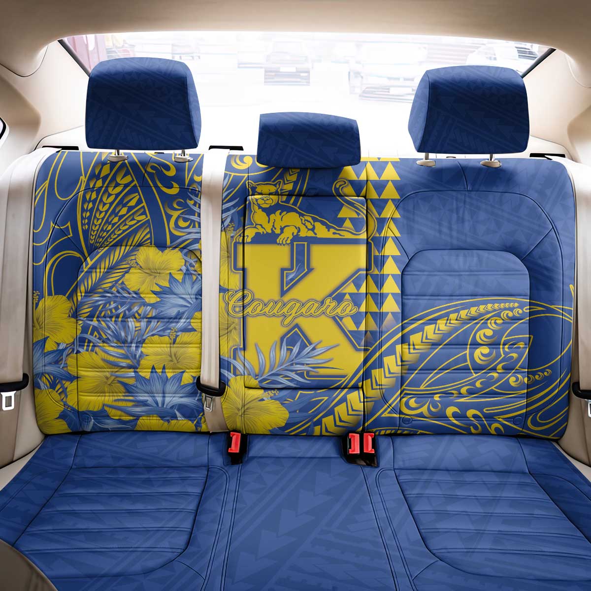 Hawaii Kaiser High School Back Car Seat Cover Tribal Tattoo With Hibiscus Flowers