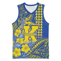 Personalised Hawaii Kaiser High School Basketball Jersey Tribal Tattoo With Hibiscus Flowers LT05 Unisex Blue - Polynesian Pride