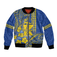 Personalised Hawaii Kaiser High School Bomber Jacket Tribal Tattoo With Hibiscus Flowers LT05 Unisex Blue - Polynesian Pride