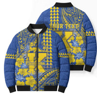 Personalised Hawaii Kaiser High School Bomber Puffer Jacket Tribal Tattoo With Hibiscus Flowers