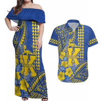 Personalised Hawaii Kaiser High School Couples Matching Off Shoulder Maxi Dress and Hawaiian Shirt Tribal Tattoo With Hibiscus Flowers