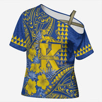 Personalised Hawaii Kaiser High School Cross Shoulder Shirt Tribal Tattoo With Hibiscus Flowers LT05 Female Blue - Polynesian Pride
