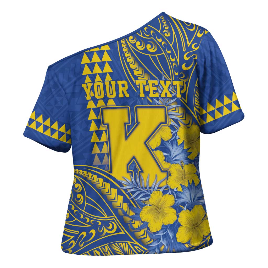 Personalised Hawaii Kaiser High School Cross Shoulder Shirt Tribal Tattoo With Hibiscus Flowers LT05 - Polynesian Pride