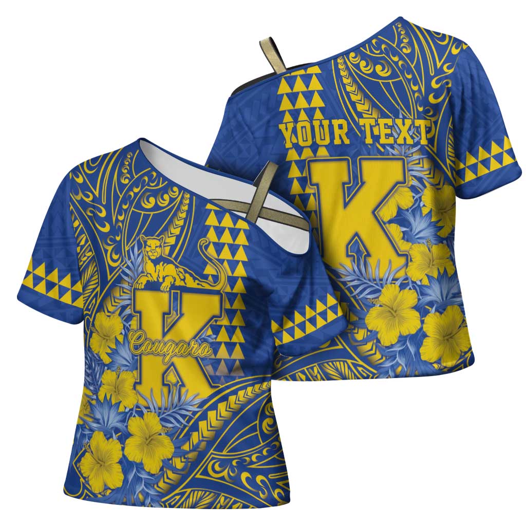 Personalised Hawaii Kaiser High School Cross Shoulder Shirt Tribal Tattoo With Hibiscus Flowers LT05 - Polynesian Pride