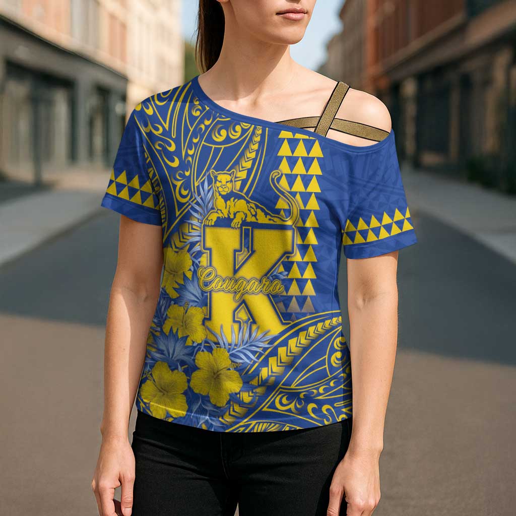Personalised Hawaii Kaiser High School Cross Shoulder Shirt Tribal Tattoo With Hibiscus Flowers LT05 - Polynesian Pride