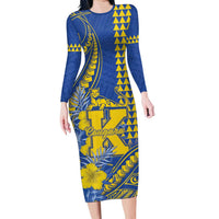 Personalised Hawaii Kaiser High School Family Matching Long Sleeve Bodycon Dress and Hawaiian Shirt Tribal Tattoo With Hibiscus Flowers